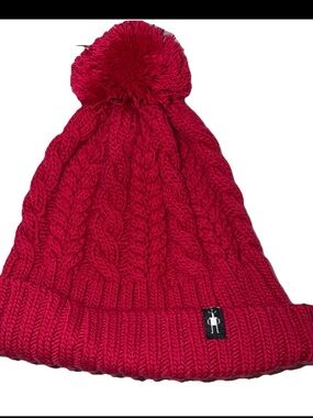 Smartwool Isto Retro PINK cable KNIT HAT Beanie Merino Wool Nylon Pom Pom TOP OS